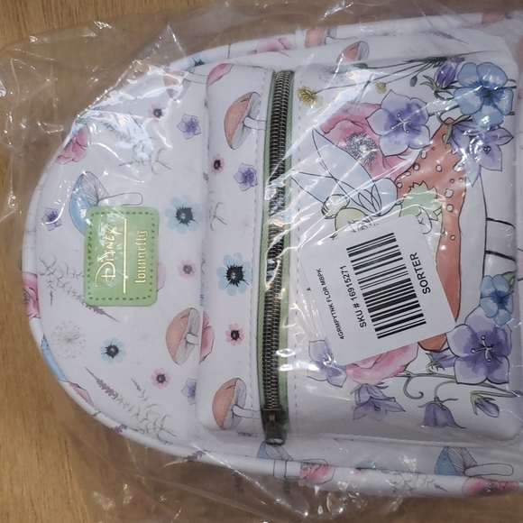 LOUNGEFLY Disney Peter Pan Grumpy Tinker Bell Forest Mini Backpack Nwt - Picture 5 of 7